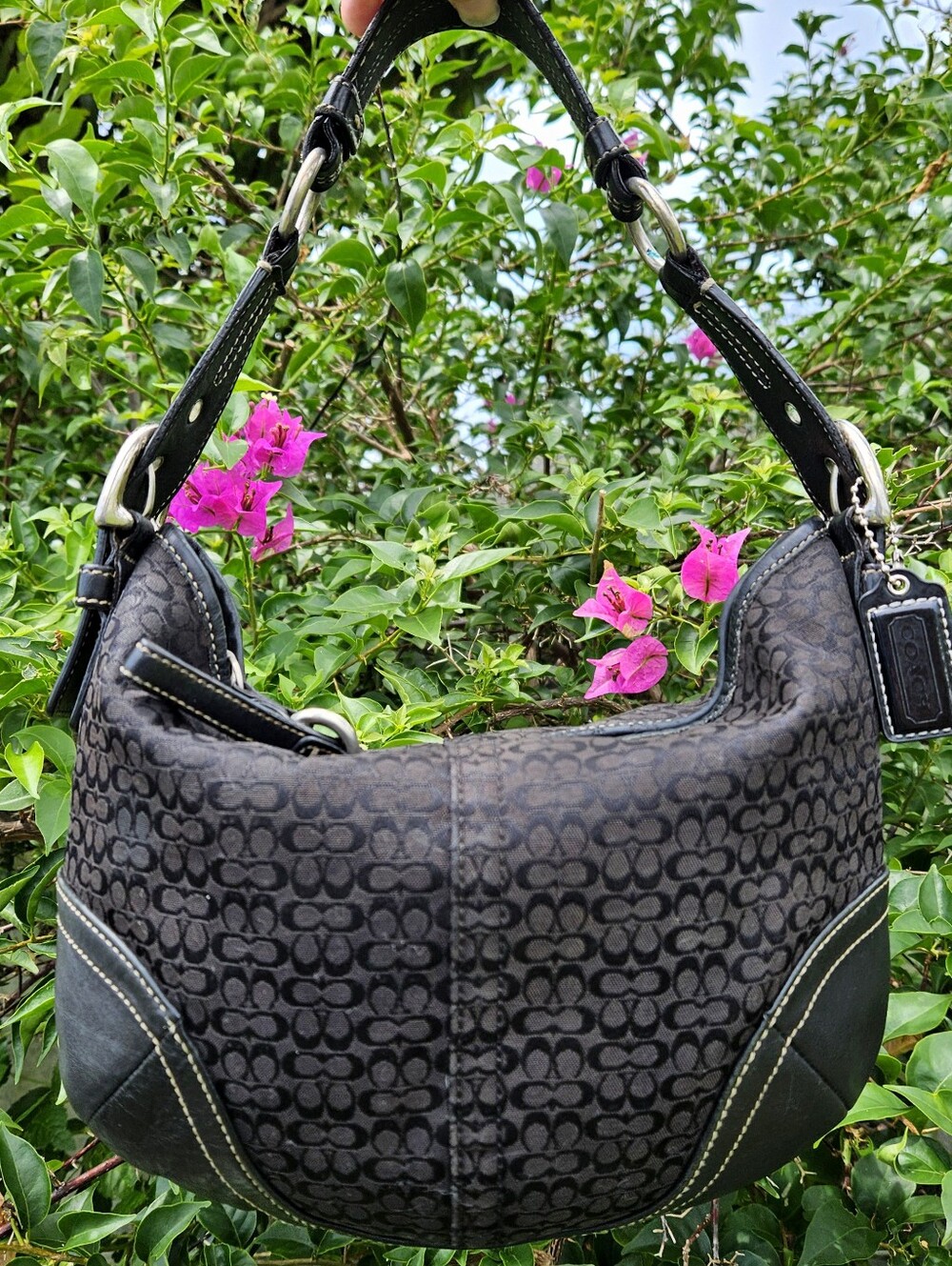 Vintage Coach Soho Hobo 1450 Black Micro Signature Jacquard Y2K Shoulder Bag